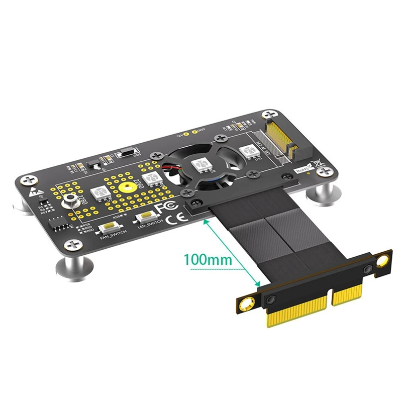Tarjeta elevadora M.2 m-key NVME SSD a Pcie X4, Cable de extensión con ventilador de refrigeración, almohadilla magnética LED RGB para NVME SSD 2230-2280