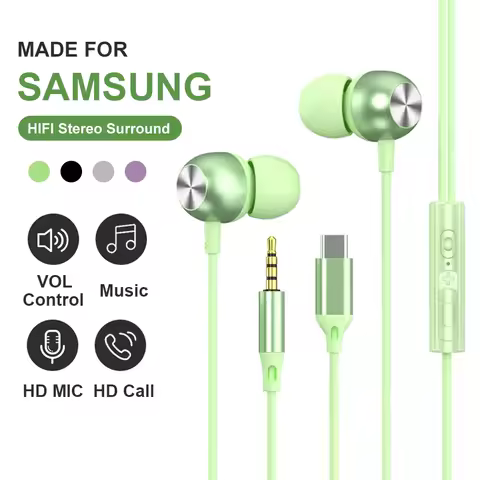USB-C Wired Headphones 3.5mm HiFi in-Ear Headset For Samsung Galaxy S25 S24 S23 S22 Ultra A54 A53 iPhone 16 Type C Music Earbuds
