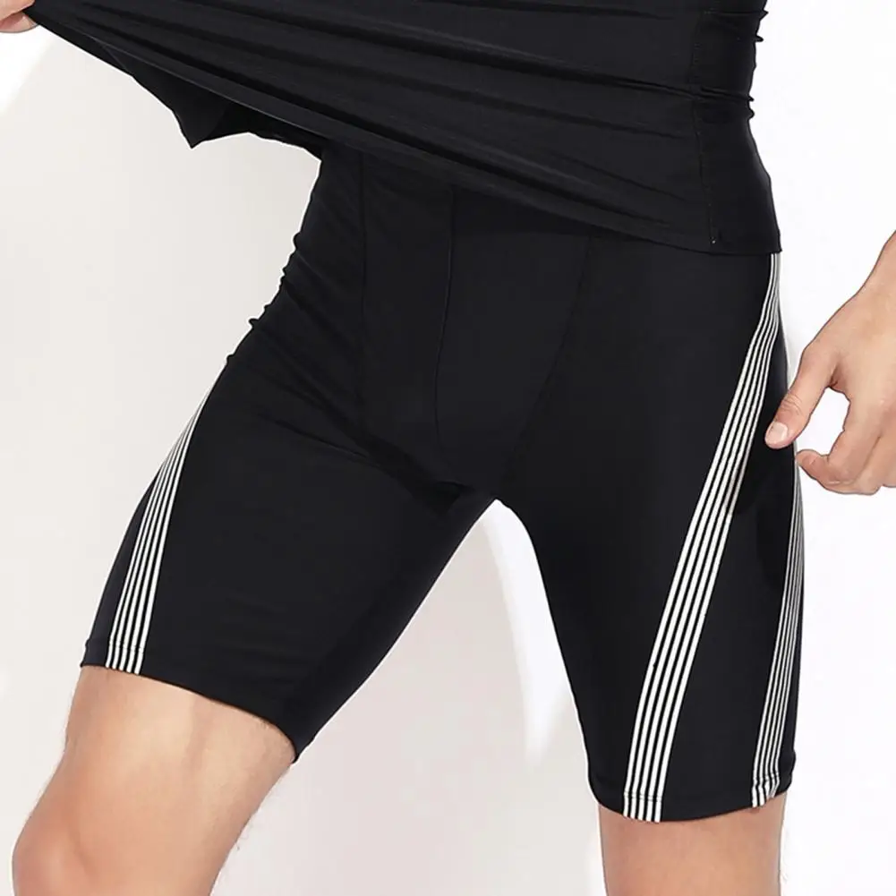 Men Swimming Shorts Water Sport Top Slim Fit Elastic Quick-drying Striped Knee Length Pants Surfing Wading Sports Swimwear