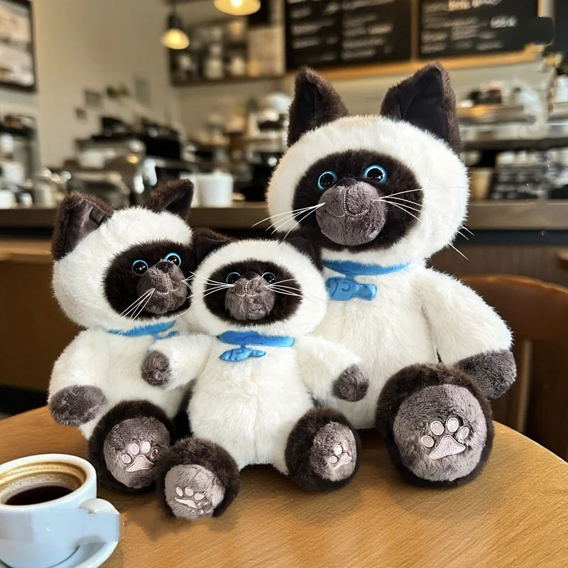 28/35/50cm Imitacja Pluszowej Zabawki Kota Syjamskiego Kawaii Miękkie Realistyczne Pluszowe Koty Lalki Dekoracja Domu Samochodu Poduszka Pluszowa