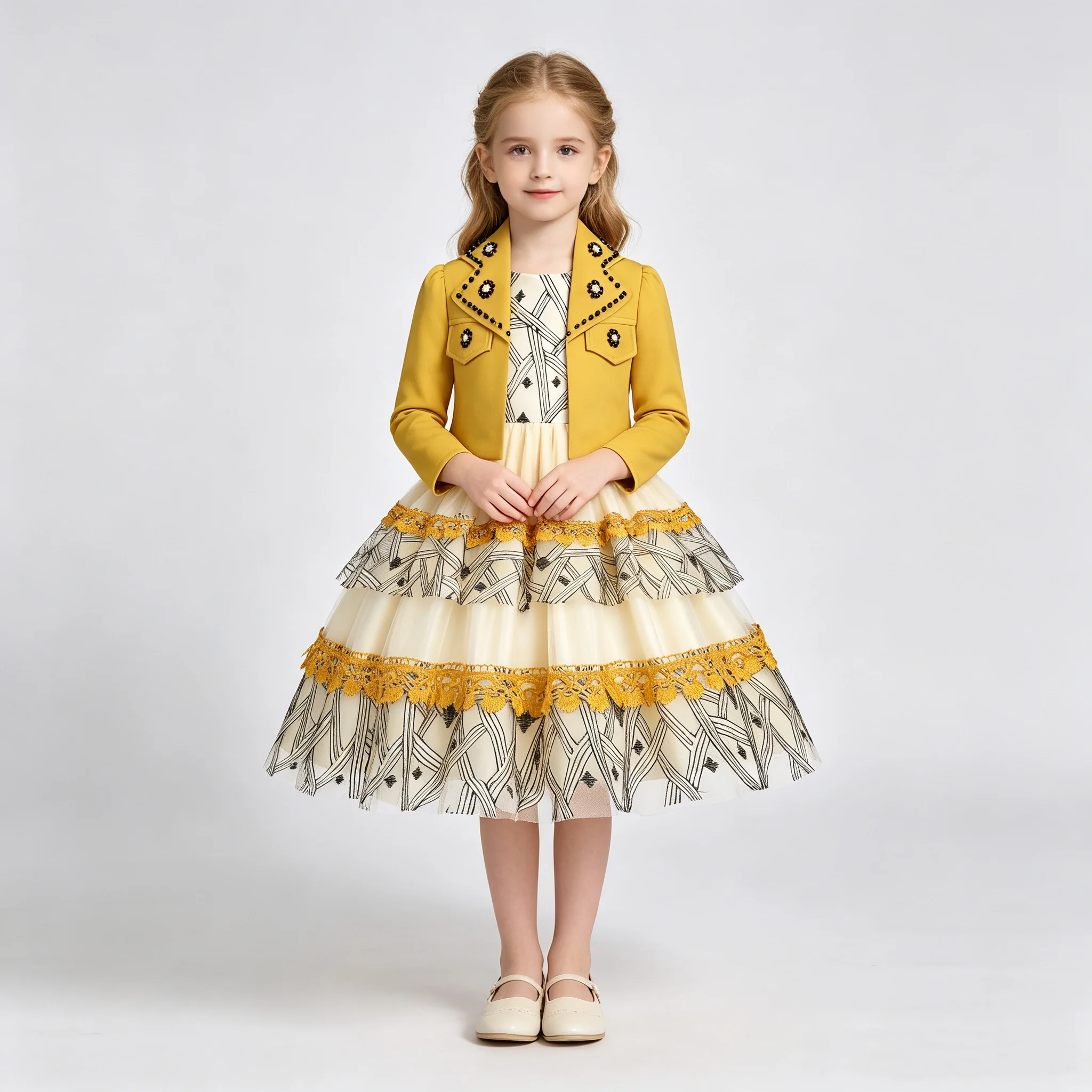 2026 Summer New Princess Set Cake Pom Dress Girls Walking Piano Performance Costume