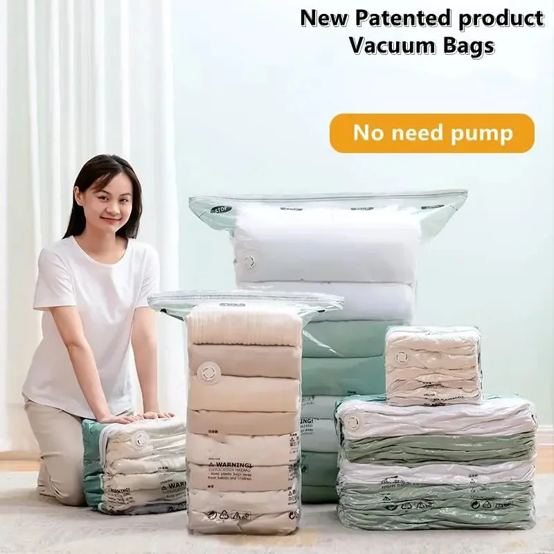 1pc No Need Pump Vacuum Bags Large Plastic Storage Bags for Storing Clothes Blankets Compression Empty Bag Travel Accessories