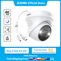 ZOSI 4K PoE IP Camera H.265+ 8MP 5MP HDR Add-on Camera AI Human Detect 100ft Night Vision IP66 Outdoor Video Surveillance Camera