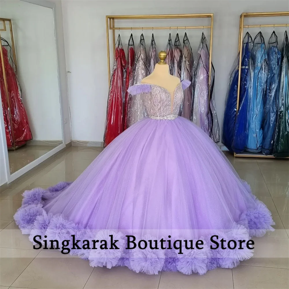 Lila helle Lavendel Quinceanera Kleider Ballkleid Sweet 16-Kleid Kristallperlen Perlen 16. Geburtstag Partykleider Maßgeschneidert