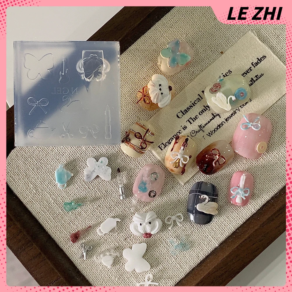 

1Pcs Lovely Animal Dog Swan Afternoon Tea Nail Art Silicone Mold Teapot Candle Bowknot Butterfly Scissors Manicure Mold Gift
