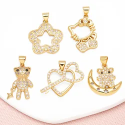OCESRIO Fashion White Crystal Cute Moon Star Bear Pendant for Necklaces Copper Heart Flower Jewelry Making Component pdtb721