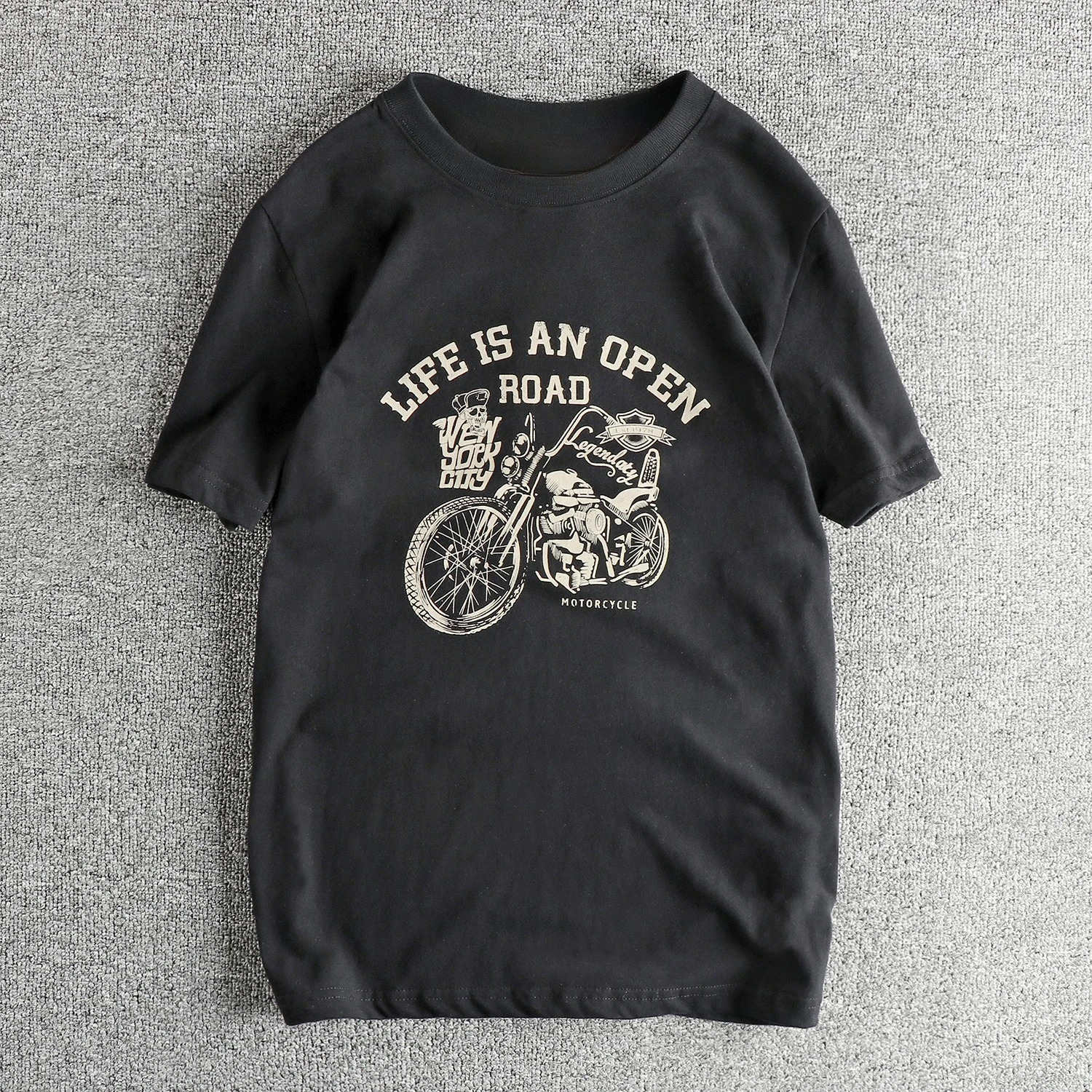 

Retro Motorcycle Pattern T-shirt Men's Summer Comfort Loose Short-sleeved Cotton Crew Neck Top Fashion Trend Men's Clothing