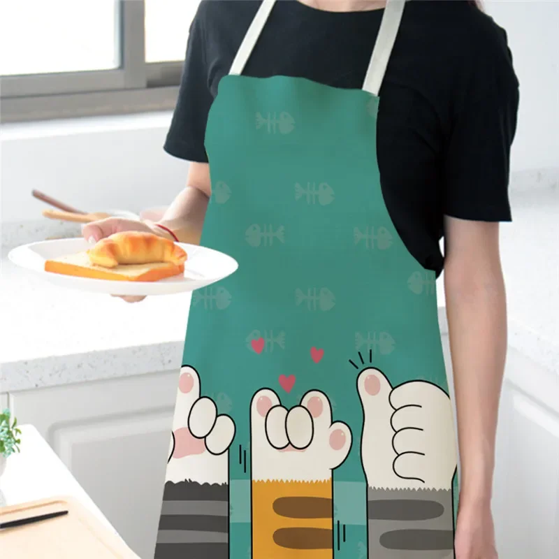 Home Kitchen Cooking Apron Cartoon Cat Printed Sleeveless Cotton Linen Colorful Aprons for Men Women Baking Accessories Delantal