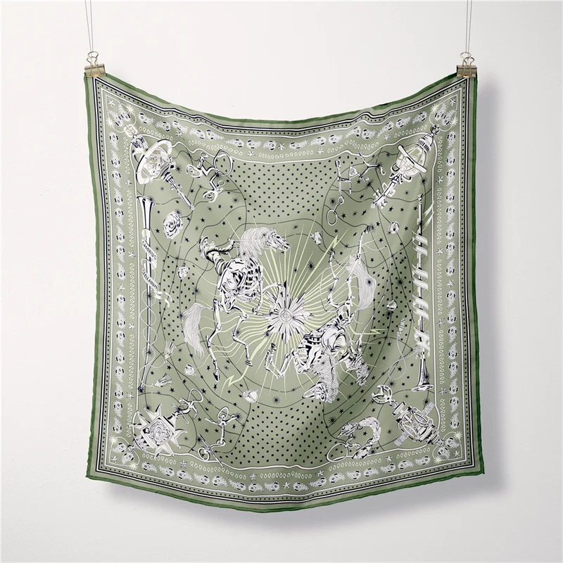 53 سنتيمتر المرأة وشاح تصميم العلامة التجارية الفاخرة جوقة النجوم حك وشاح حريري موضة الحجاب الشعر مربع وشاح منديل للسيدات #4