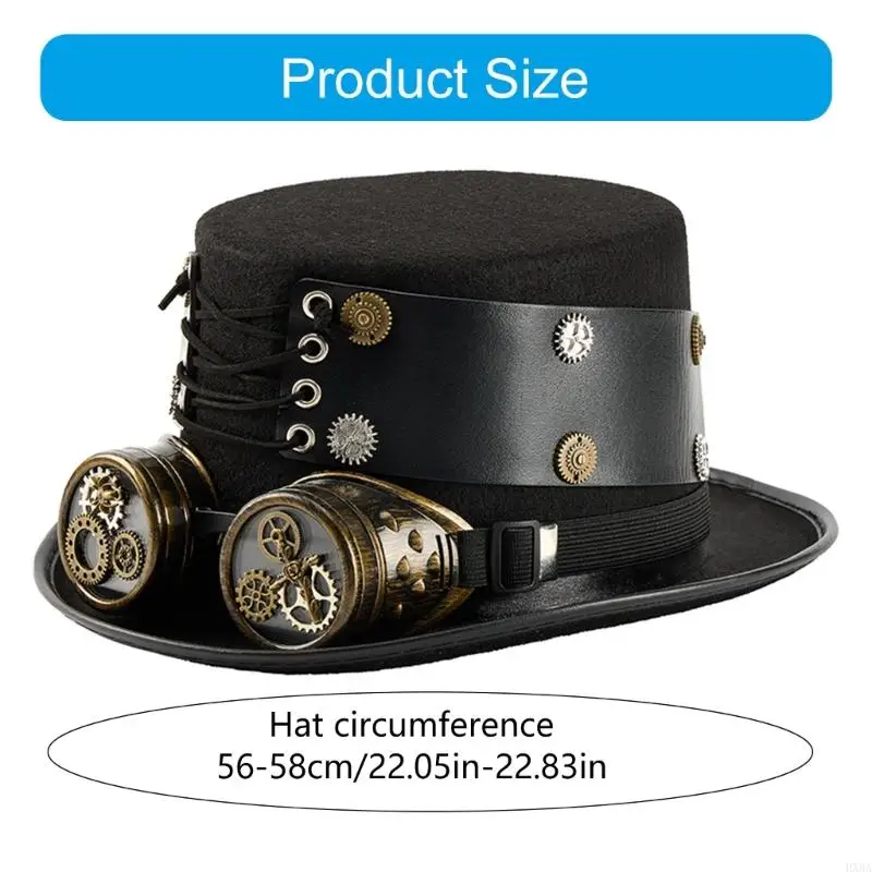 قبعة طويلة من HXBA Steampunk مع نظارات واقية قابلة للتعديل بحزام من البولي يوريثان وقبعة دعائم لعب الأدوار #6