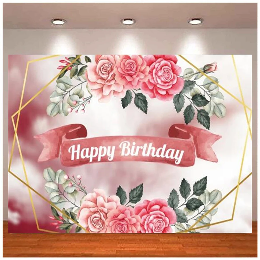 

Photography Backdrop Pink Marble Flowers Wreath Red Banner Portrait Photo Photographic Background Poster For Photo Studio