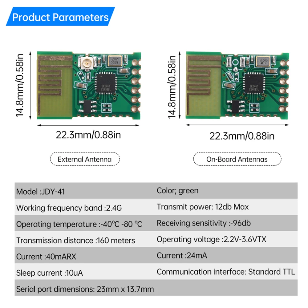 JDY-41 Módulo receptor transceptor RF de baixa potência de 2,4 GHz Módulo de comunicação sem fio de 2,4 GHz Módulo serial sem fio