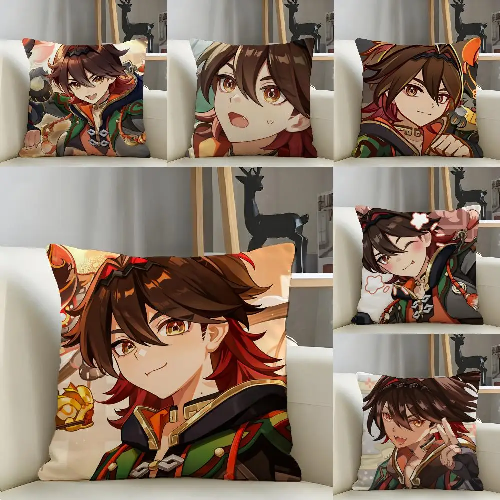 

Gaming Genshin Game Cushion Cover Natural Linen Organic Fabric Double-Sided Printing Breathable For Decor
