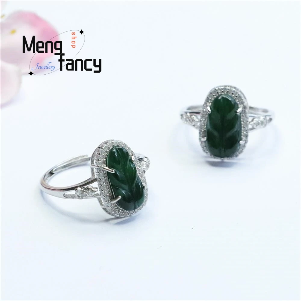 S925 Zilver Lnlaid Natuurlijke Jadeiet Met Ijstype Keizerlijke Groene Bladring Prachtige Elegante Charme Hoogwaardige Paar Fijne Sieraden