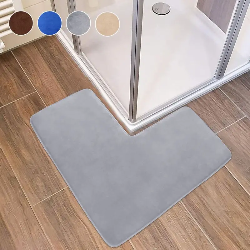 

L-Shaped Bath Mat Non-slip Entry Doorway Floor Rug Non Slip Corner Shower Mat Durable Water Absorption Floor Mat Bathroom Rugs