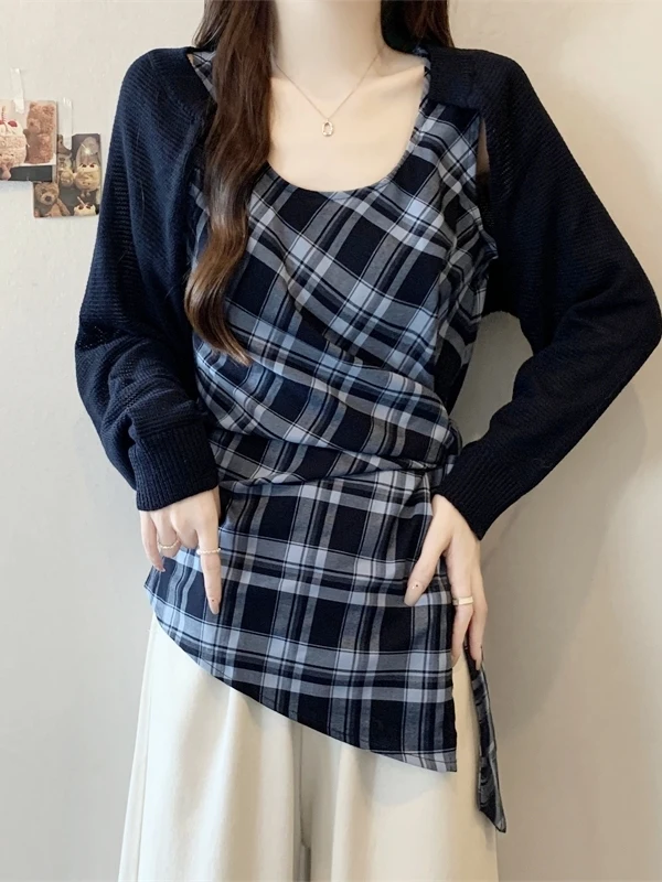 

plus Size Women's Vintage Knitted Long Sve Vest Top Autumn New Sle Thin Cheered Design High Waist Commute Sle Knitwear