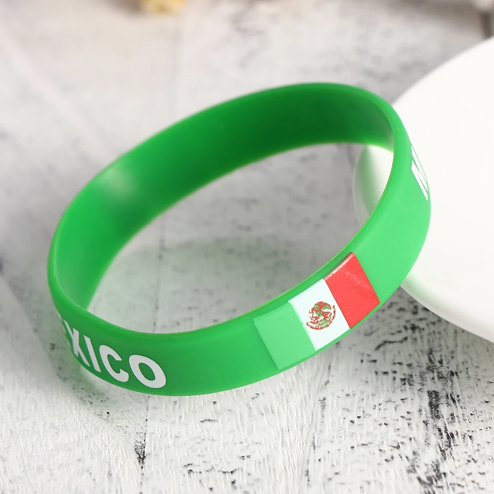 4pcs Country Flag Silicone Bracelet Green Mexico Durable Sports Wristband Adjustable Football Event Rubber Band