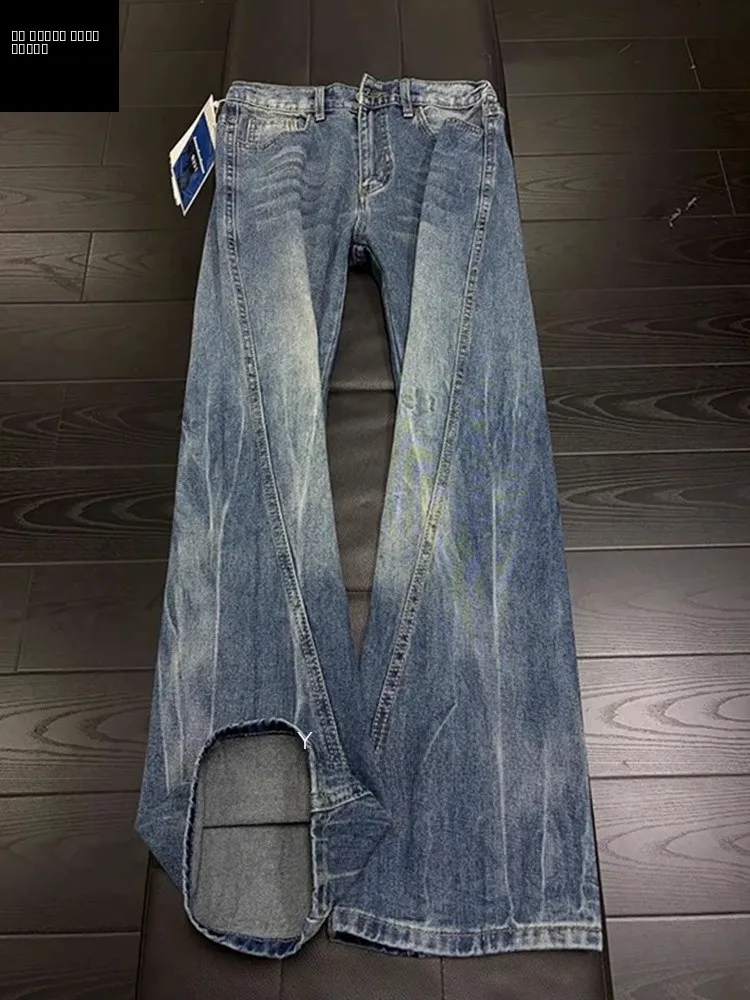 

Мужские джинсы American Sle Lightning Pattern с расклешенными штанинами, высокой талией, прямым кроем, длинные брюки для повседневной носки, путешествий, дома, поездок на работу и активного отдыха