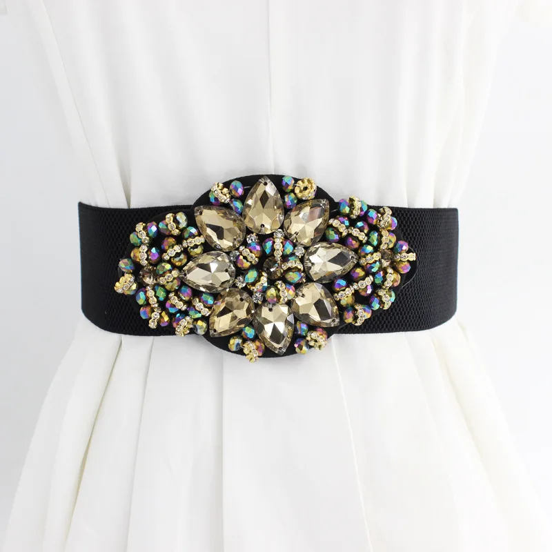 

Women Dress Decor Versatile Corset Elastic Waist Closure Snap Skirt Accessories Belts Rhinestone Embellished Elastic Belt