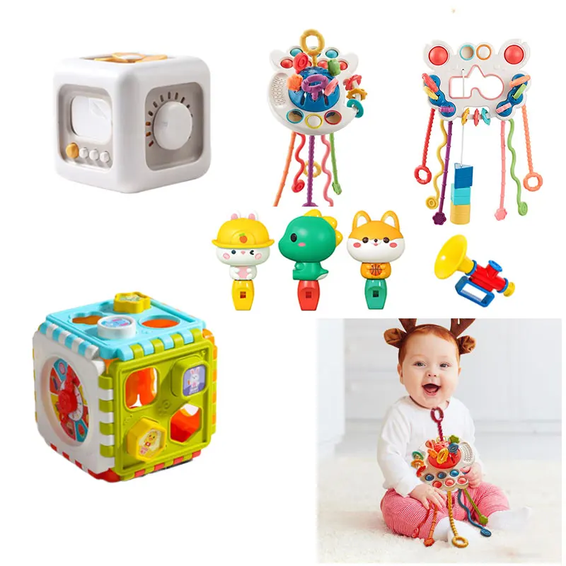 Baby Montessori Toys Cube 0 6 12 Months Learning Shape Color Block Clock Kids Game Set with Puzzle Educational Gift