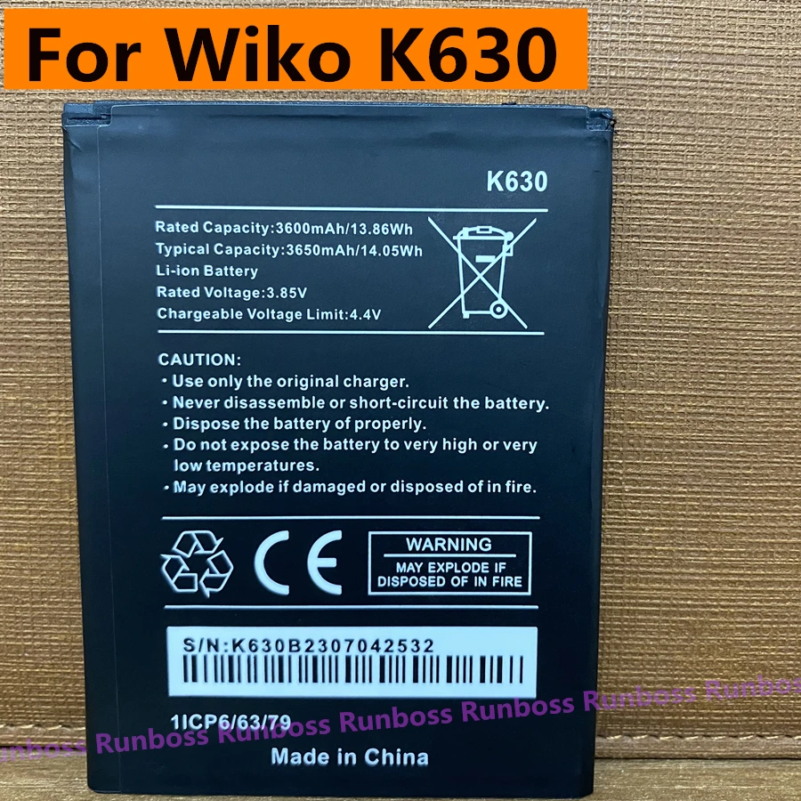 New 3650mAh Original Battery For Wiko K630 1ICP6/63/79 Replacement Cell Phone Batteria