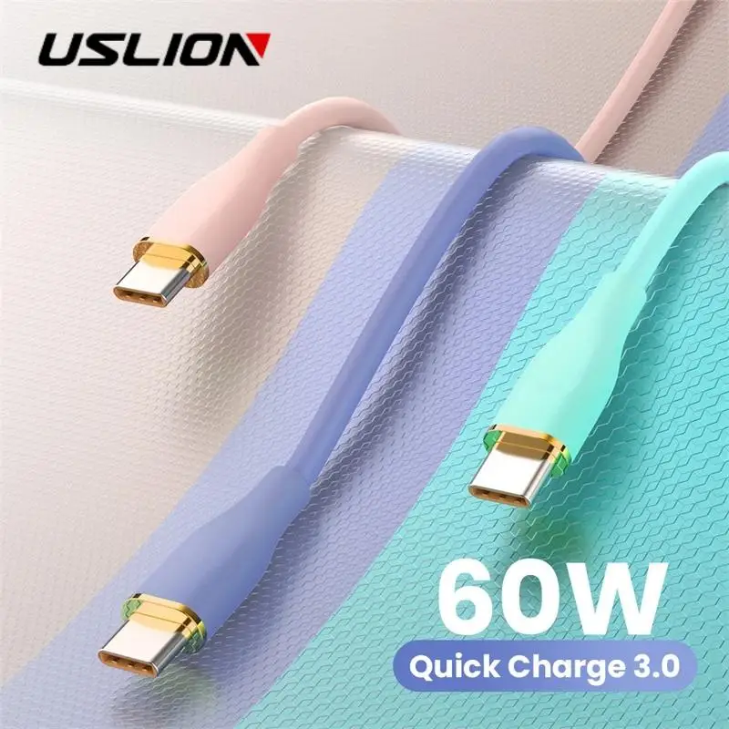 USLION PD 60W Fast Charging Type C to Type C Cable Liquid Silicone USB-C Data Cord for Xiaomi 14 Oneplus 12 Redmi 13 Huawei POCO