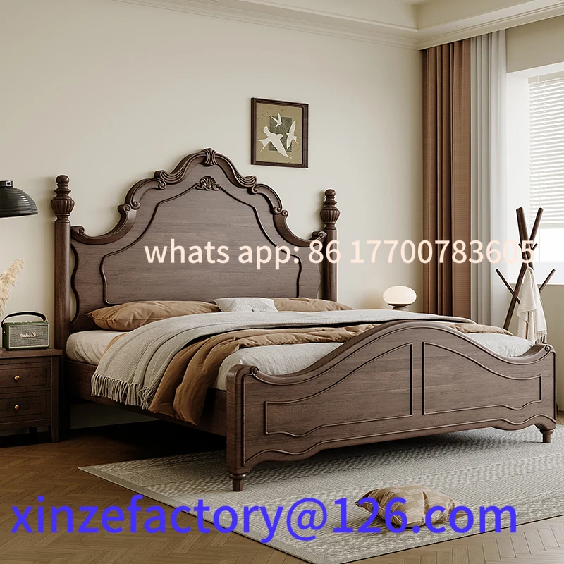 

Customizable light French retro bed pure solid wood bed 2m x 2m 2 double beds