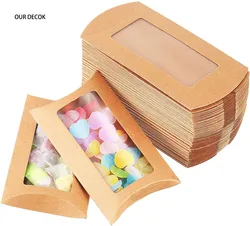 50Pcs Pillow Shape Biscuit Candy Box With Window Wedding Kraft Paper Chocolate Gift Box Birthday Party Supplies
