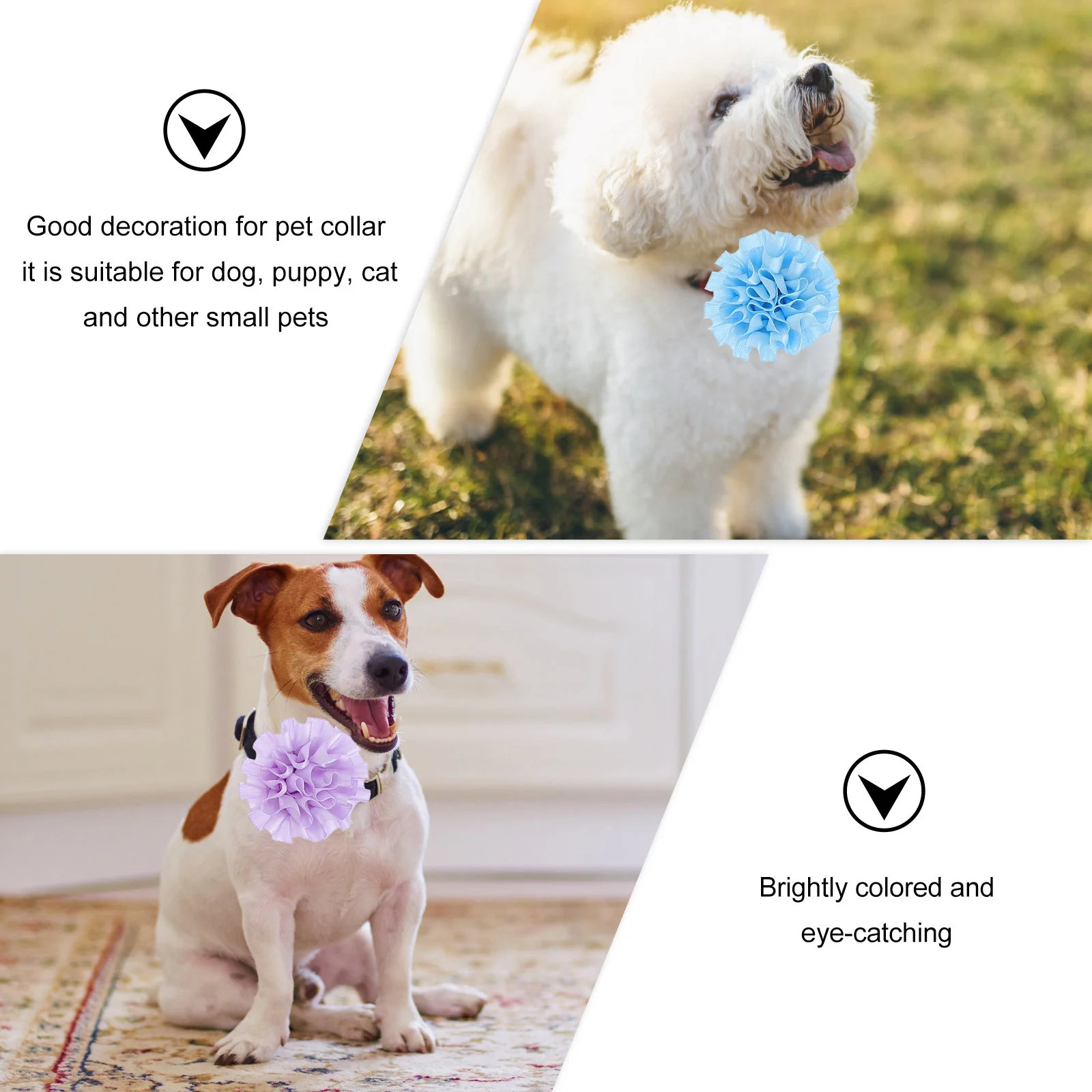 

10Pcs Pet Collar Flower Charm Clips for Dogs Cats Polyester Lightweight Collar Flower Bows for Pets Daily Wear Party Photo Decor