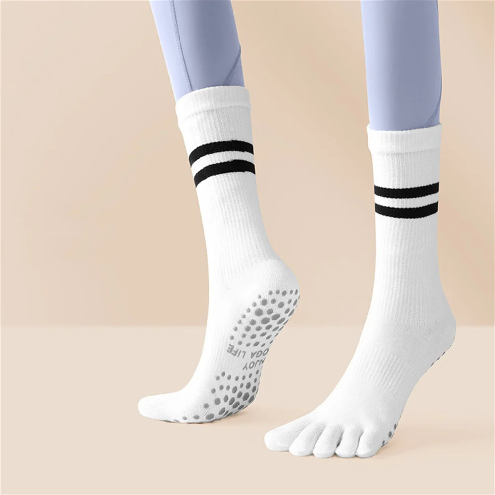 Women Five Finger Yoga Socks With Grips Hospital Anti Skid Socks Dye Cushioned Crew Socks For Pilates, Ballet, Barre, Barefoot