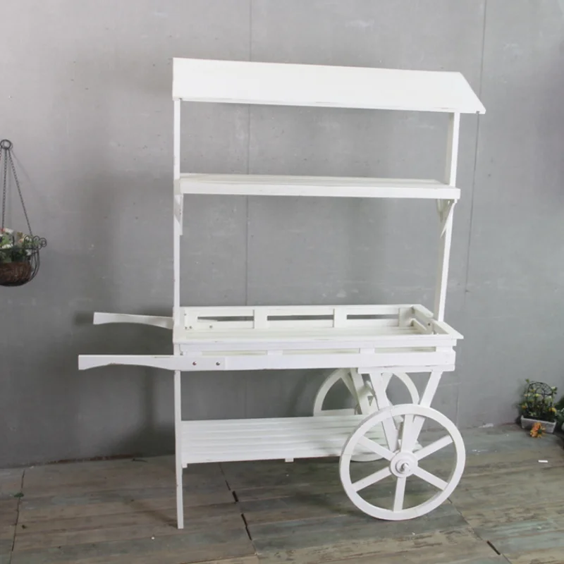 Beautiful white wooden wood cart wheels for party white cart events rent birthday wedding kids candy flower white wooden cart