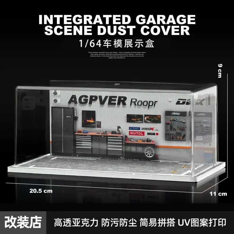 

1:64 Model Car Acrylic DisplayCase Dustproof Storage Box Compatible with Tomica Mini GT Modified Shop Scene Model Display Holder