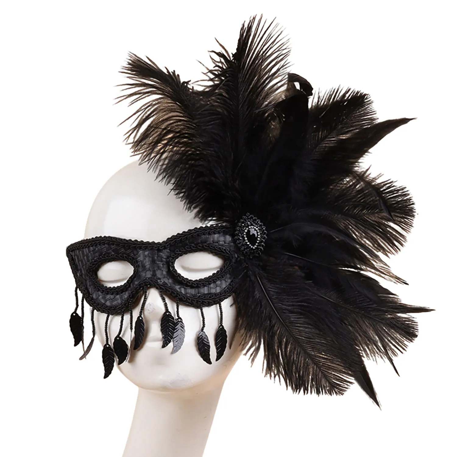 Masque d'Halloween, plumes de Cocktail, fête à thème, mascarade, ornements de cheveux en diamant, pompon, Costume de Cosplay pour femmes, vêtements pour dames