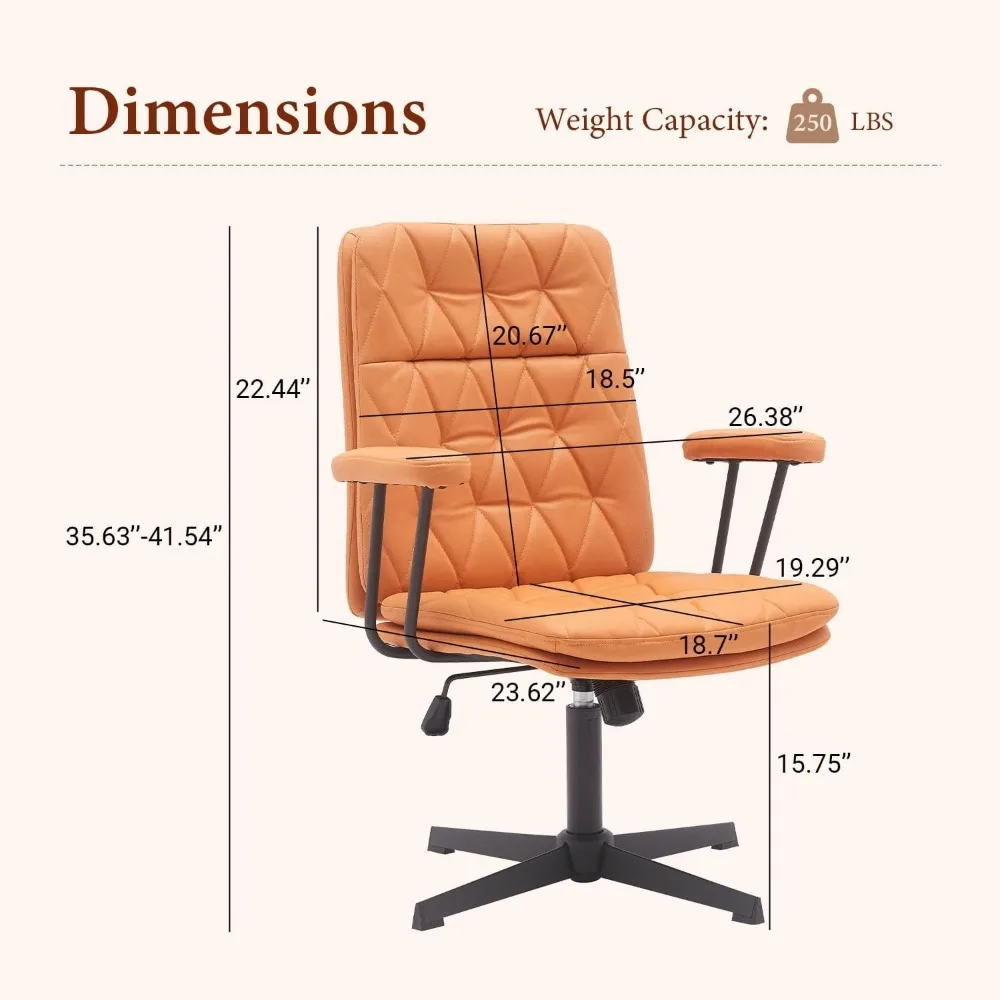 Ergonomic Desk Chair no Wheels Criss Cross Chair Adjustable Home Office Chair with Armrest Executive Swivel Mid Back