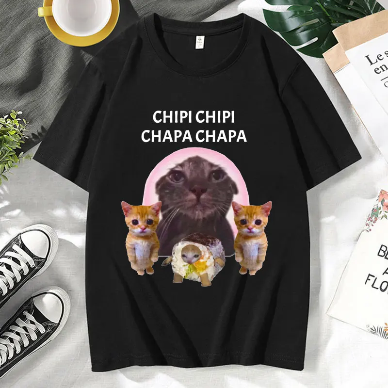 Смешные Chipi Chapa Dubi Cat Meme футболки Мужская Женская одежда оверсайз хлопковая футболка с коротким рукавом Уличная одежда