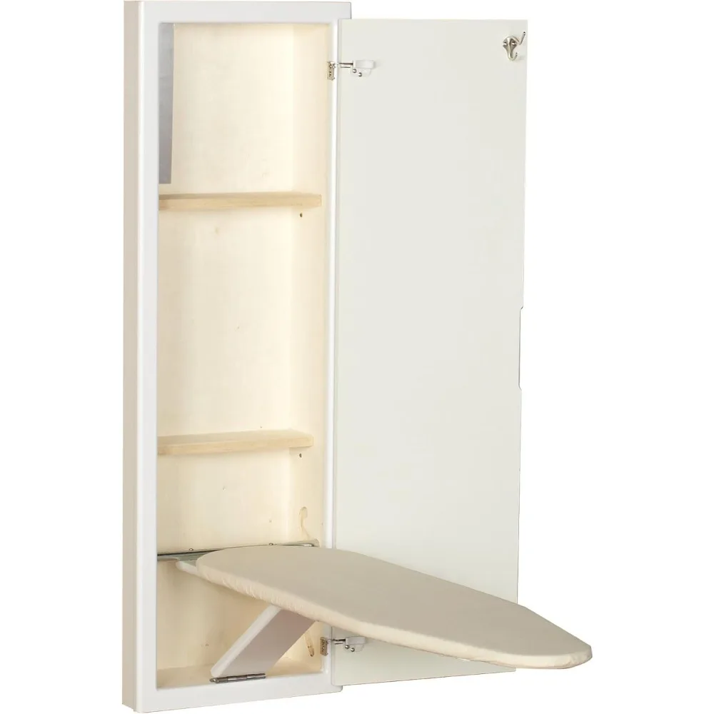 Essentials In-Wall Recessed Ironing Cabinet With Storage Shelves White