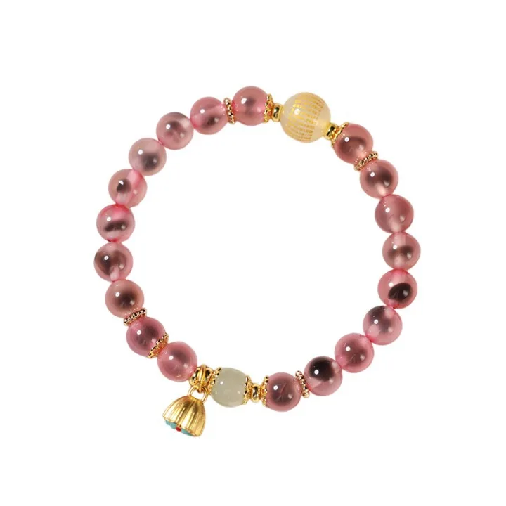 Summer 2025 Artistic Small Fresh Bracelet Women's Woven Sweet Sugar Heart Agate Multi-color Hetian Jade Transfer Beads Lotus