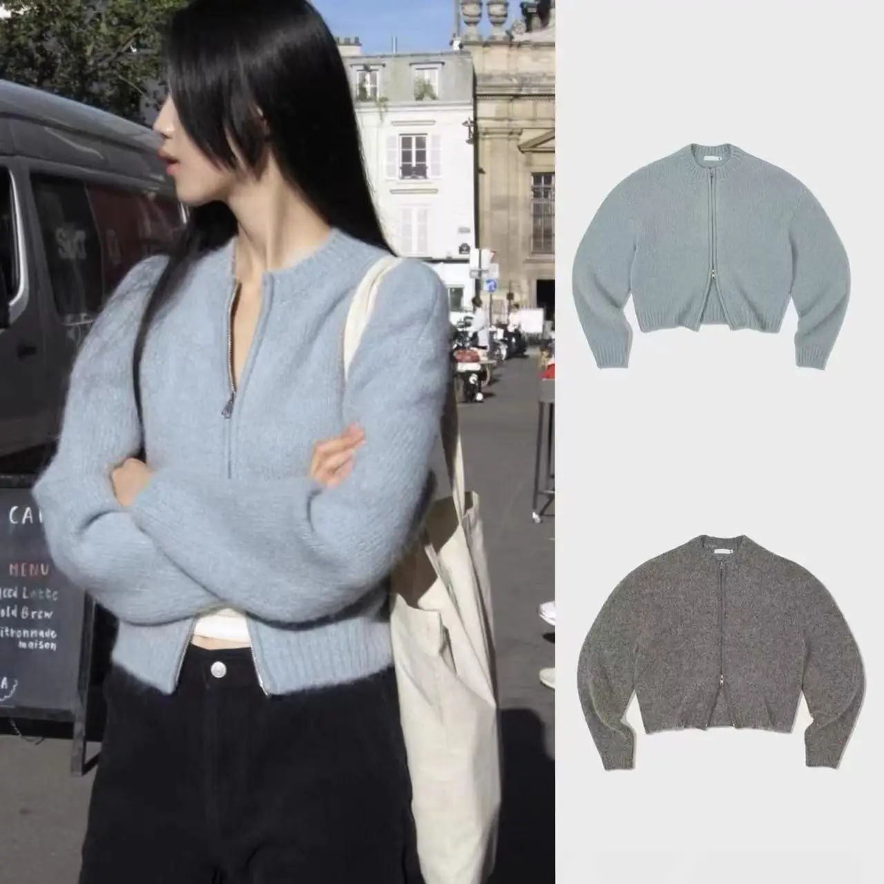 

Double Zipper Knitted Cardigan Women's round Ne Alpaca Wool Sweater Coat Classic2025 Autumn Commute Sle Regular Length