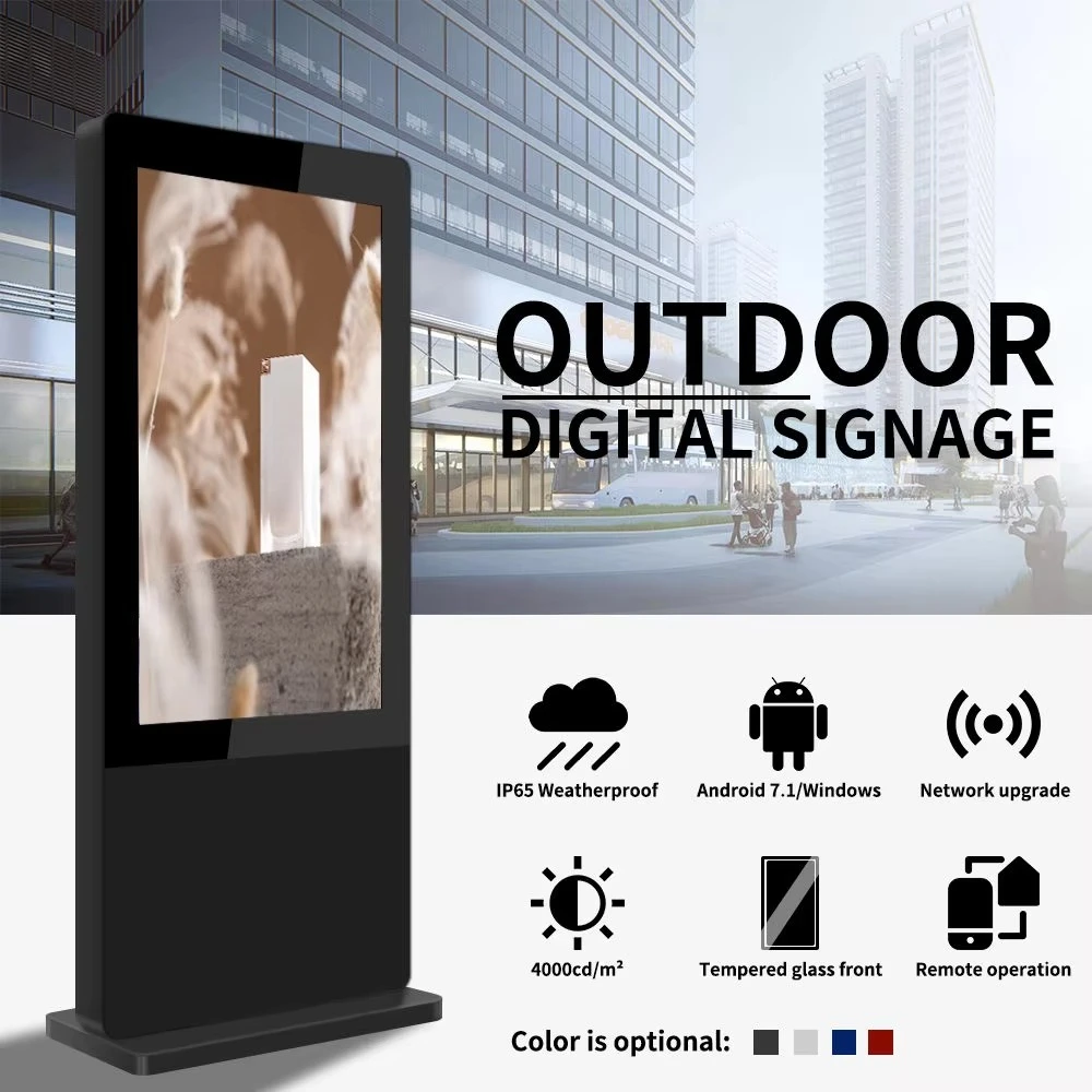 55-Inch Android Digital Poster Signage Screens Waterproof Outdoor Advertising Player with Floor Stand for Ad Playing
