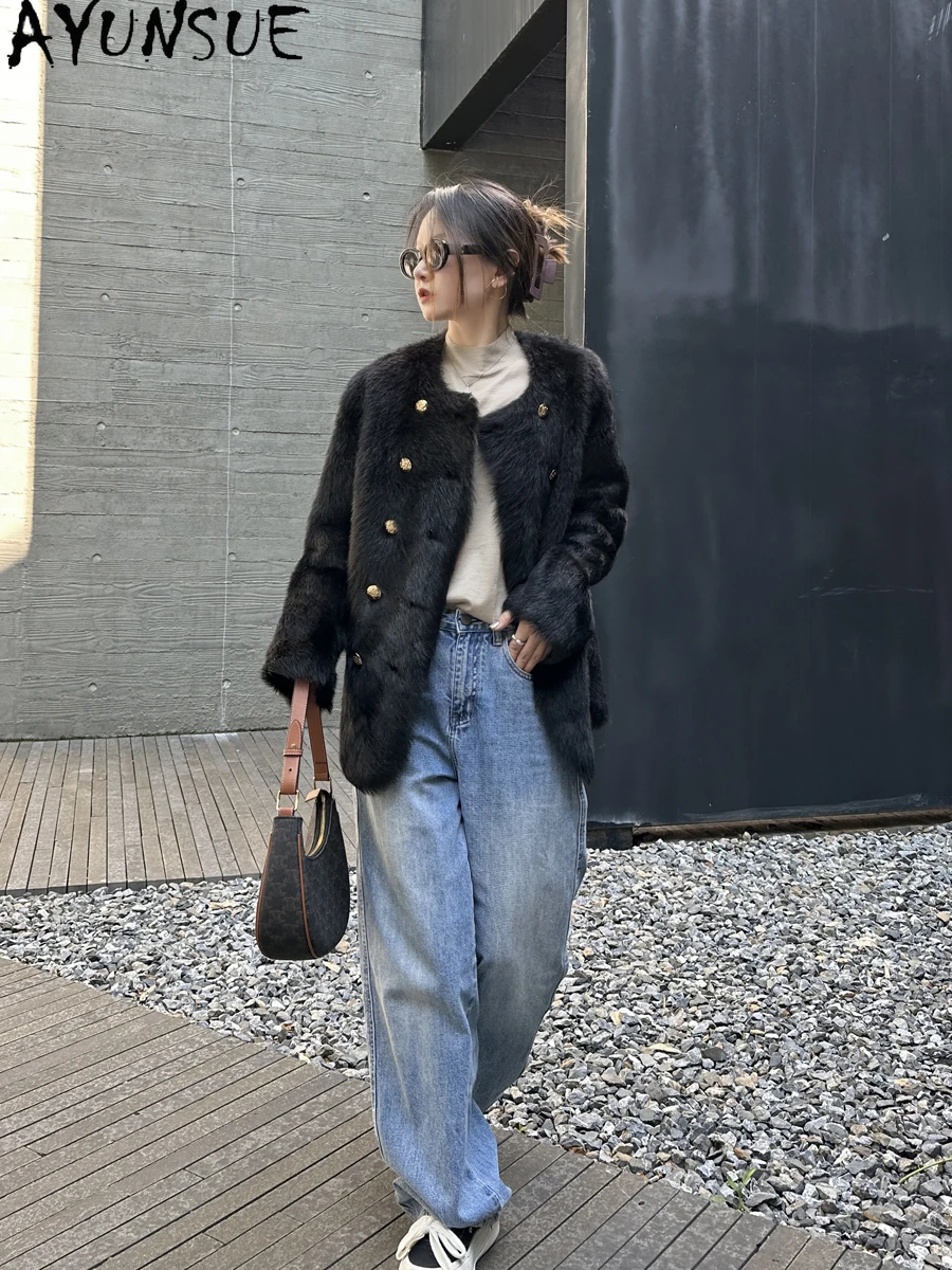 AYUNSUE 천연 양피 모피 코트 여성 진짜 가죽 자켓 중간 길이 겨울 자켓 2025 럭셔리 의류 여성 Шуба Женская