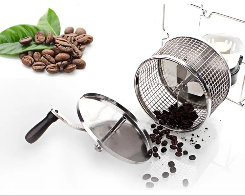 

DIY manual household hand cranked coffee bean roaster, small stainless steel drum roaster, coffee mung bean roaster