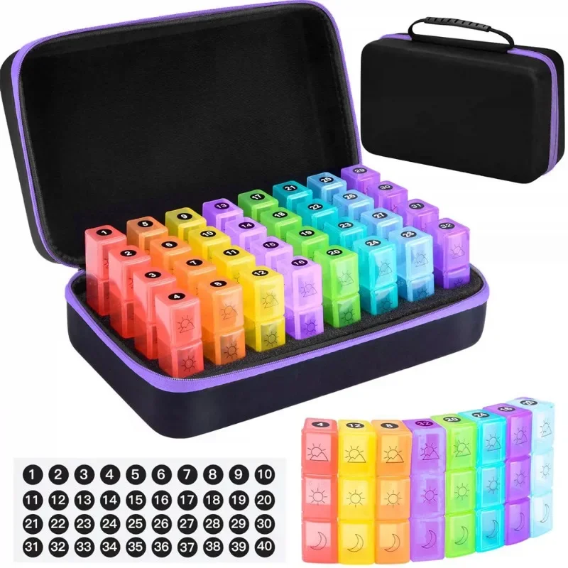 Monthly Pill Box Pill Storage Box Organiser 3 Times A Day Medicine Box w/ 32 Compartments to Hold Vitamin Pill