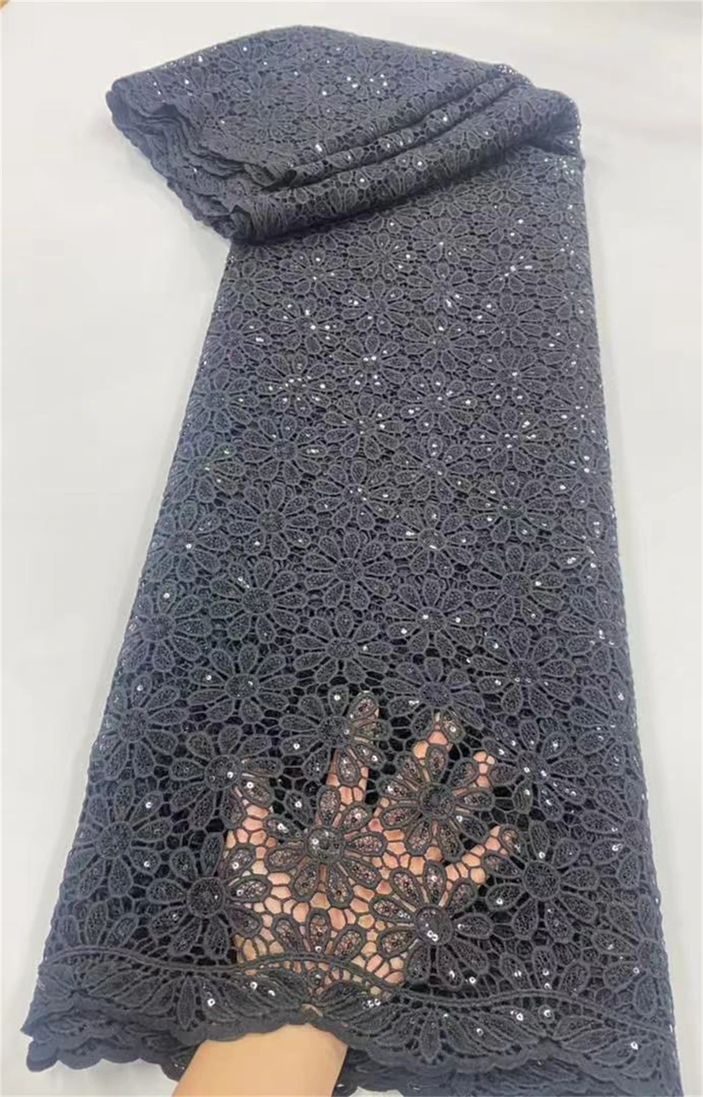 أحدث قماش دانتيل أفريقي 2025 عالي الجودة، تطريز، نسيج قطن لكل متر، فستان زفاف، ترتر، قابل للذوبان في الماء، تول، 5 ياردات