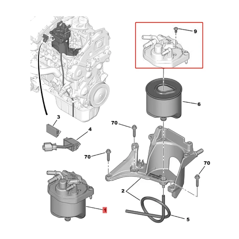 Pokrywa filtra oleju napędowego z rurką środkową 9809757980   Dla Citroen C3 C4 C5 Peugeot 207 208 308 3008 08-15 9672320980