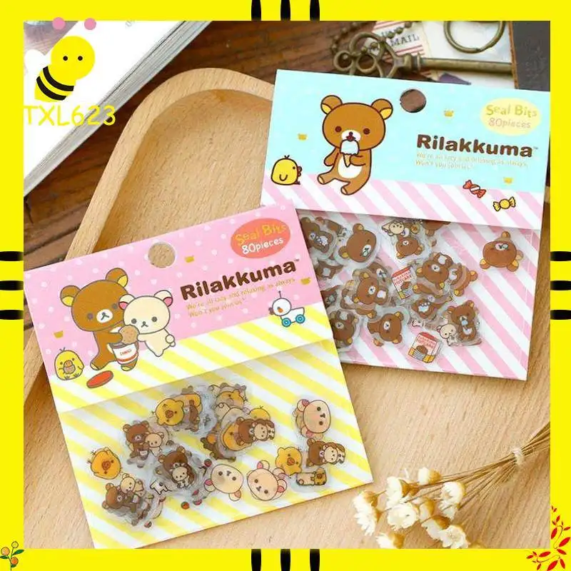 

80 шт. милых мини-наклеек Rilakkuma для декора дневников, планеров, альбомов, скрапбукинга, кавайные канцелярские товары, игрушки, подарки