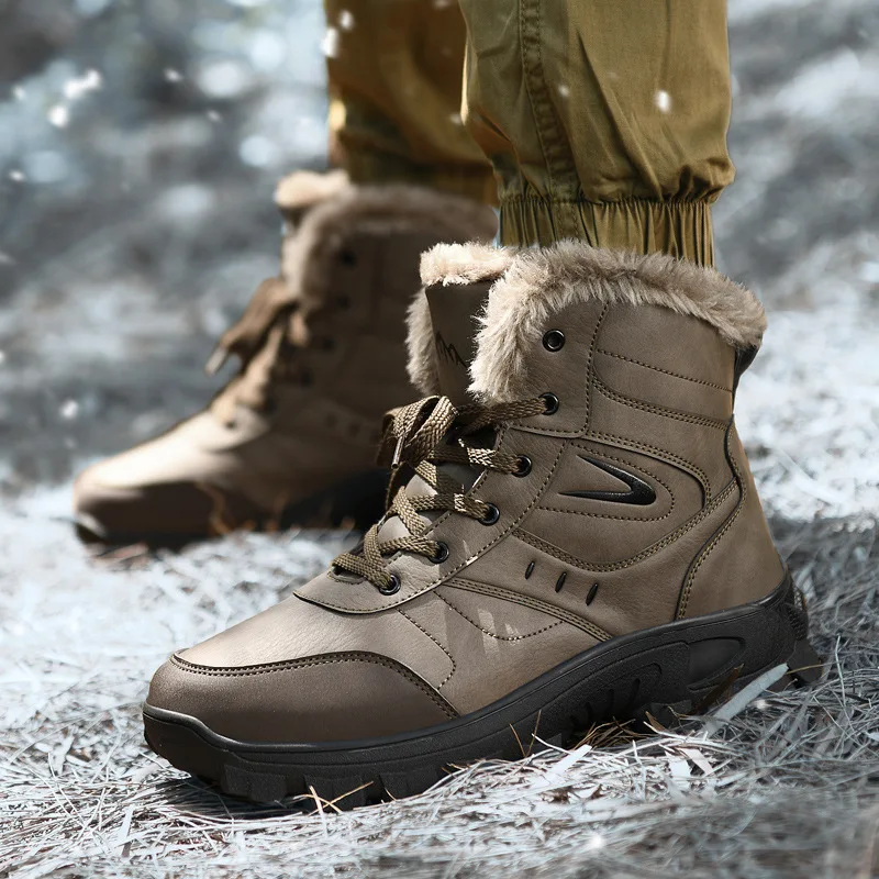 

Mens Winter Warm Fleece Lined High Top Thick Sole Outdoor Snow Boots Plus Size Cotton Shoes