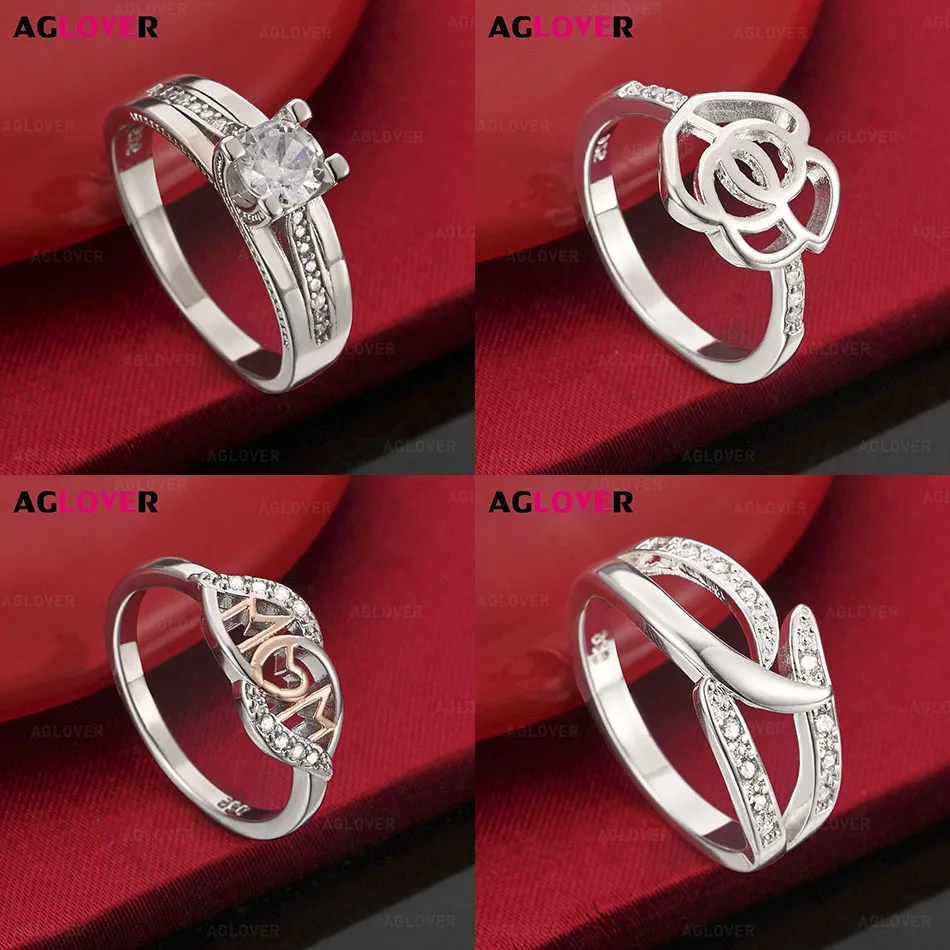 

AGLOVER 925 Sterling Silver 7-10# Flower Hollow Ring Charm Ring Women's Party Engagement Jewelry