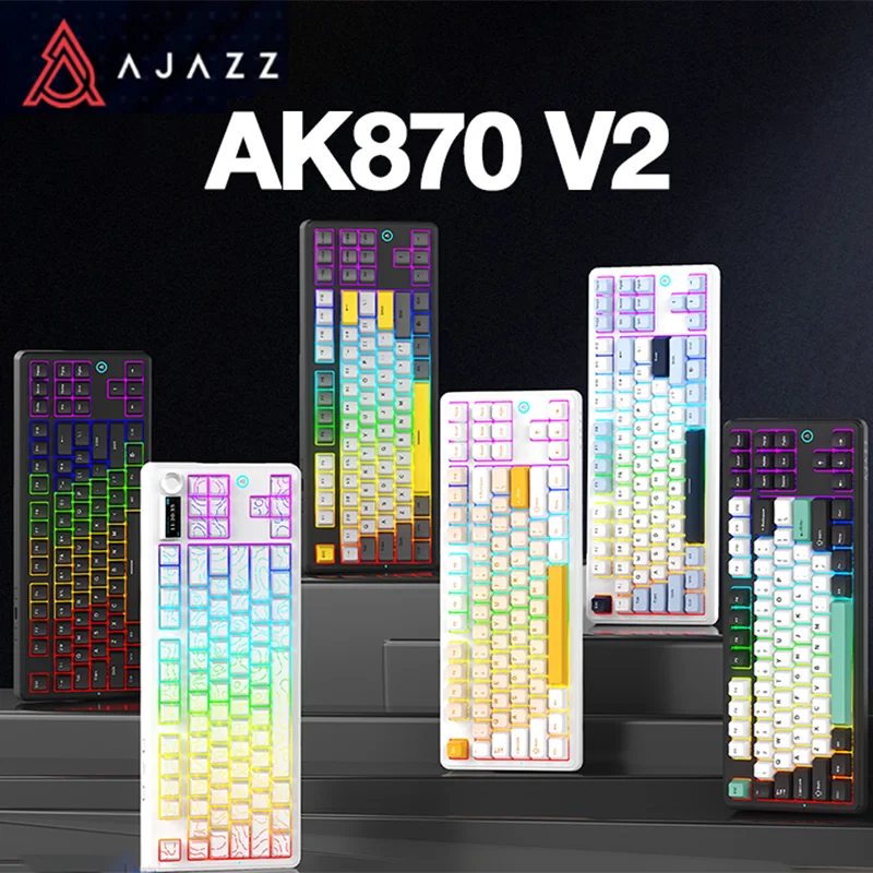 

Новая механическая клавиатура AJAZZ AK870 V2, 2,4 г, беспроводное соединение BT, динамическая RGB с индивидуальным TFT-модулем, дисплеем, клавиатура в подарок