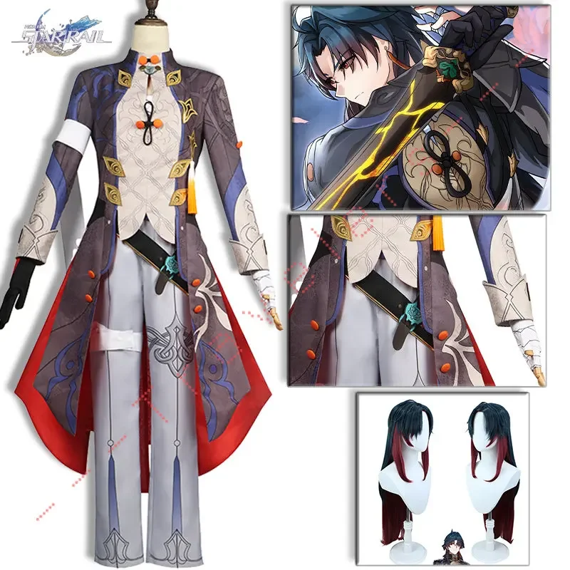 Honkai-Star Rail Blade Cosplay Costume pour Homme, Perruque Express, Accessoires de ixd'Halloween, Uniforme de Jeu, Boucles d'Oreilles, Stellaron Hunters Astral