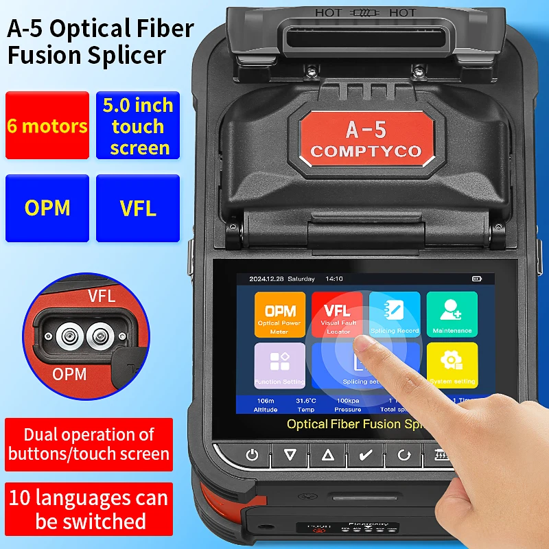 A-5 Fiber Optic Fusion Splicer Optical Core Welder Splicing Machine With VFL OPM Tool Kits